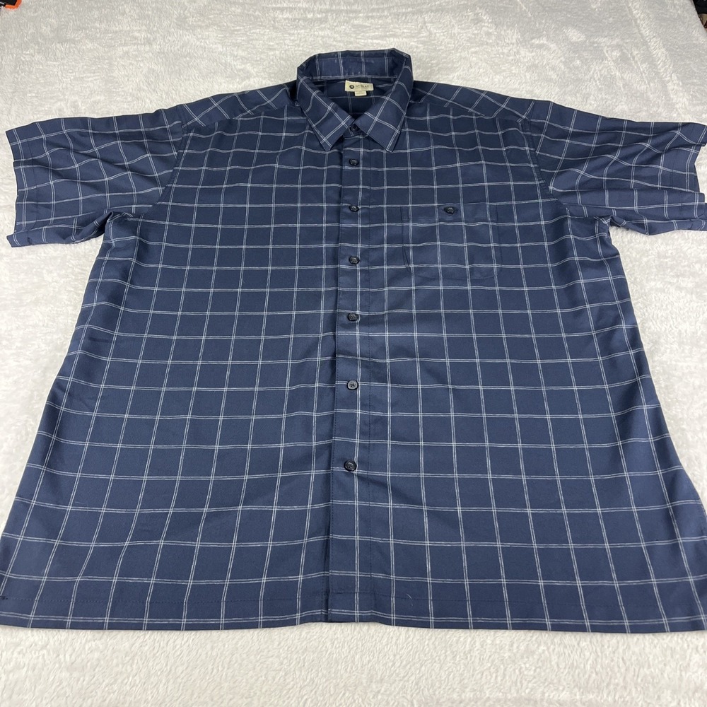 Haggar Button up Shirt Mens 2XL Blue Plaid Short Sleeve Pocket Casual